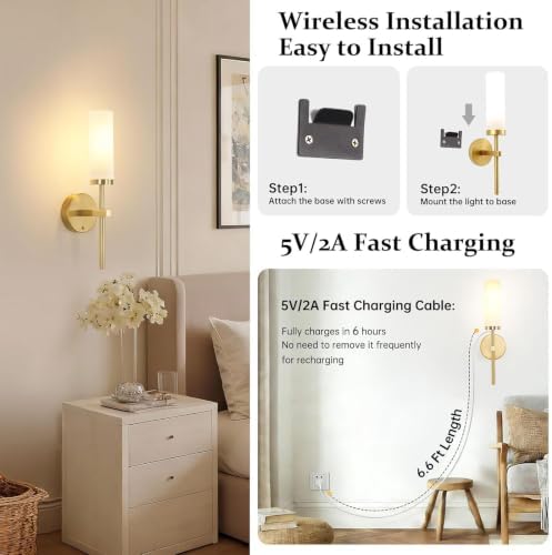 Shenmoyl Battery Operated Wall Sconces Set of 2, Dimmable Wall Lights - Image 6