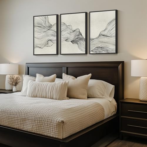 Framed Black and Beige Abstract Wall Art Set, 3 Piece Modern Canvas Prints - Image 2
