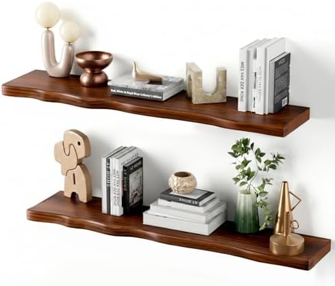 Organic Wavy Edge Floating Shelves, Hidden Brackets, 2 Pack 36 in by Unknown