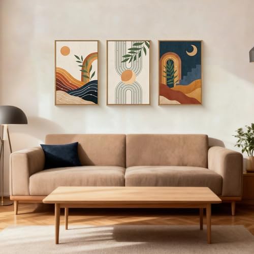 FWIEXA Vintage Boho Nature Framed Canvas Wall Art Set of 3, Minimalist - Image 4