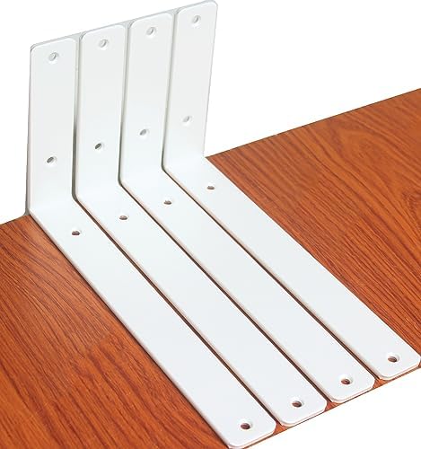 4 Pack - L 10" x H 6" x W1.5, 5mm Thick White L Shelf Bracket, Iron Shelf by MHMYDZ