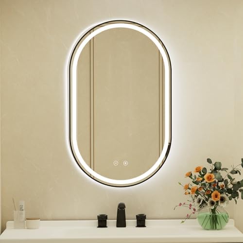 22x36 Inch Oval Black Framed LED Bathroom Mirror by JingYiMingJing
