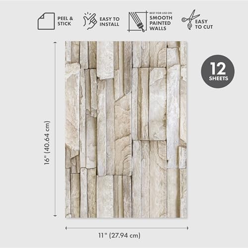 Main Street Peel and Stick Wallpaper Sheets, Stacked Stone - Image 2