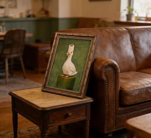 Vintage Gold Framed Duck Bathroom Wall Art, Retro Funny Goose Canvas Painting - Image 6