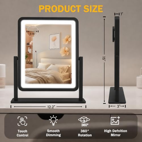 Vanity Mirror with Lights, 12.2" x 15" Large LED Makeup Mirror with Light - Image 2