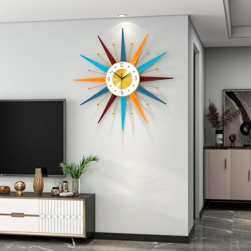 Large Starburst Wall Clock for Living Room Decor 24 Inch Metal Decorative Mid - Image 2