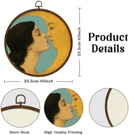 Retro Celestial Decor, Romantic Moon and Young Girl Round Wall Art, - Image 3