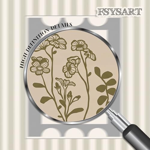 Framed Vintage Botanical Wall Art Set of 2, Olive Green Striped Floral Line - Image 3