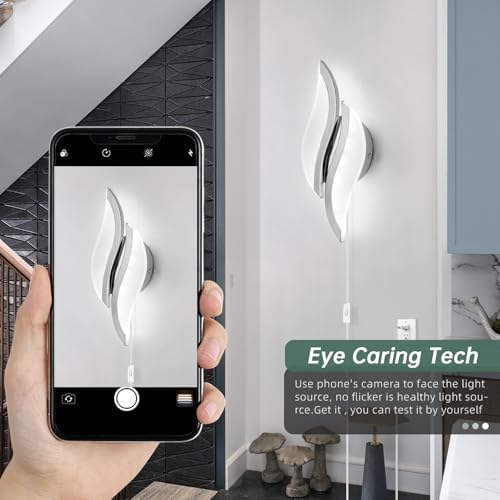 CANEOE Plug in Wall Sconces Set of Two 6000K Chrome Modern LED Wall Light - Image 3
