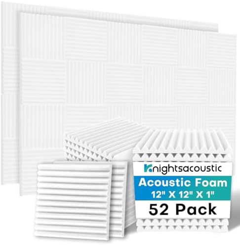 52 Pack White Sound Proof Foam Panels by Knightsacoustic