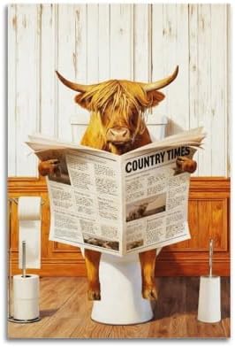 Funny Highlands Cow Reading Newspaper Poster Picture Print Canvas Wall Paint by Unknown