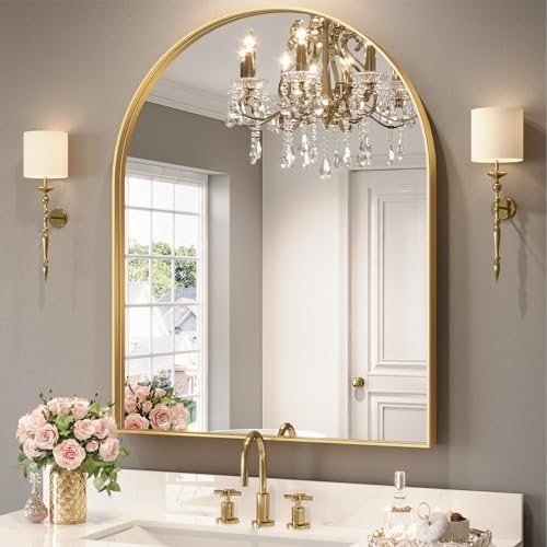 Brightify Arched Mirror, Arched Wall Mirror, 32 x 40 Inch Gold Arch Mirror by Brightify