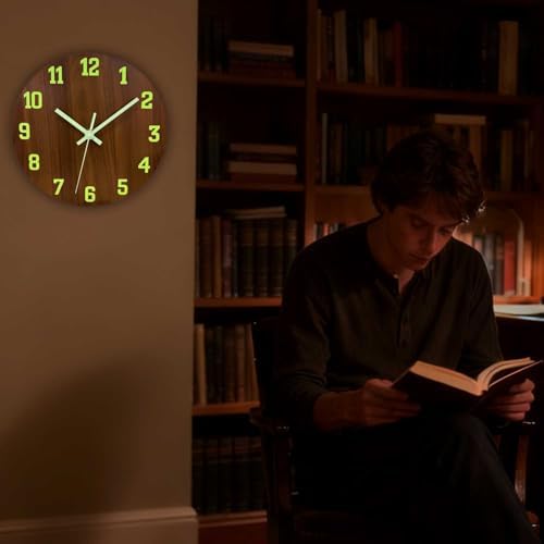 Glow in The Dark Wall Clock, 8 Inch Modern Wooden Clocks - Image 2