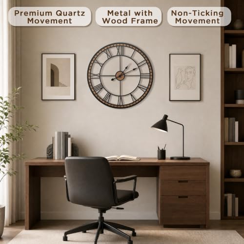 Micasso Large Wall Clock Decorative: 24 inch Farmhouse Battery Operated - Image 5