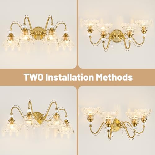 Vintage Bathroom Vanity Light, 4-Light Brushed Gold Finish Wall Sconce - Image 3