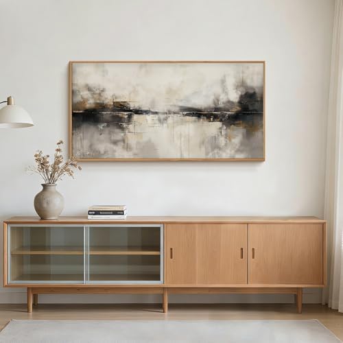 HOURIA Abstract Neutral Beige Black Framed Canvas Wall Art Set- 40"x20"x1 - Image 3