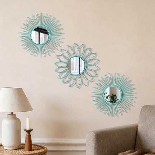 3 Pack Metal Mirrors for Wall Gold Sunburst Wall Mirror Home Decor Wall Art - Image 3