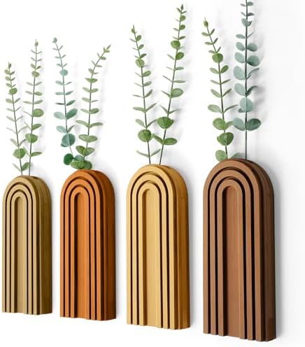 Ziliny 4 Pack Boho Wall Planters Wood Hanging Vases Indoor, Mixed Colors by Ziliny