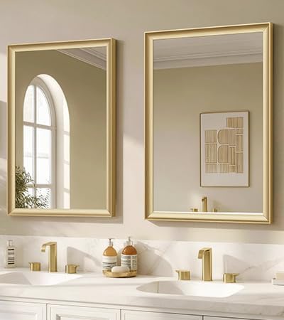 USHOWER 2 Pack 22x30 Inch Brushed Gold Bathroom Mirrors - Image 2