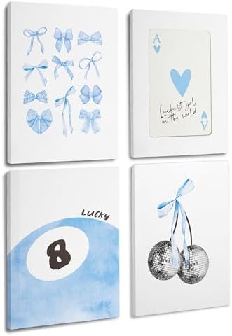 okaxscm Trendy Blue Coquette Bow Cherry Disco Ball Lucky 8 Ball Ace Card by okaxscm
