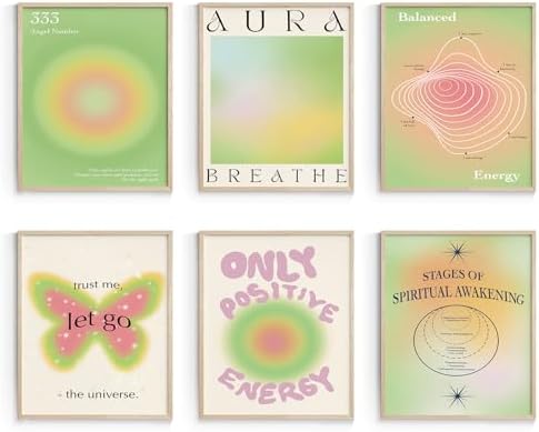Habseligkeit Green Cute Room Decor, Gradient Wall Posters, Buttefly Wall Art by Habseligkeit
