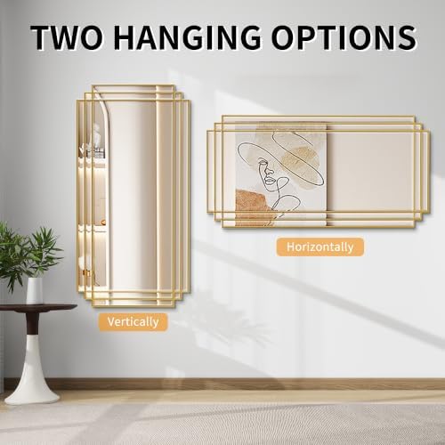 47"x24" Large Gold Geometric Rectangle Beveled Mirror - Image 3