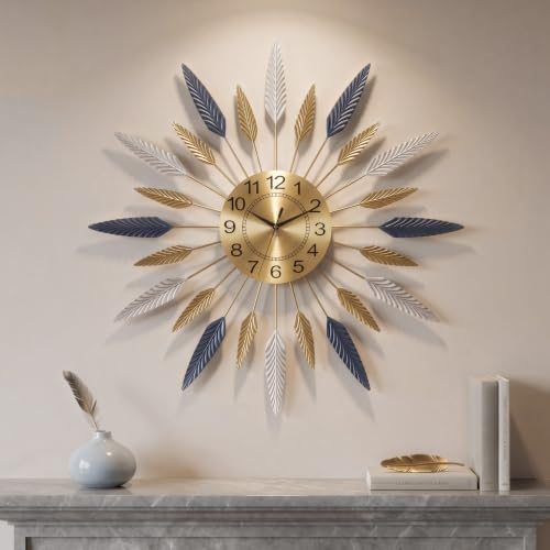 Cuspin 30 Inch Large Wall Clock Gold Mid Century Modern Sunburst Wall Clock by Cuspin