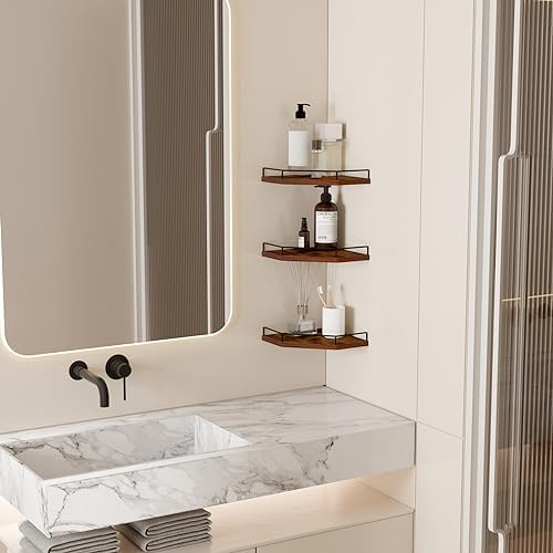 HORLIMER Set of 3 Floating Corner Shelf Wall Mount - Image 5