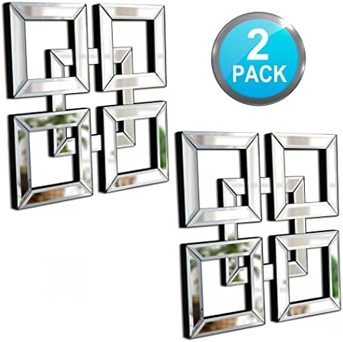 QMDECOR 2 Pack Silver Mirrored Wall Decor 12.2x12.2” Decorative Mirror Modern - Image 2