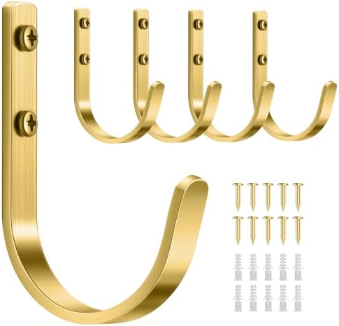 22LB Wall Hooks for Hanging Towel/Coat, Brushed Gold 5 Pack by Josmimic