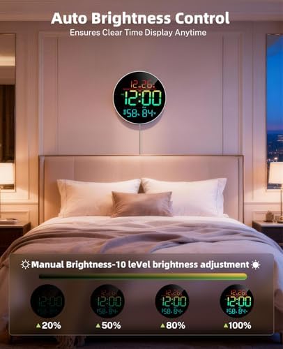 10" Round Digital Wall Clock for Bedroom, 13-Color RGB Model Large LED Display - Image 4