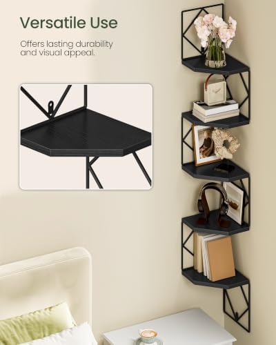 CHOEZON 5-Tier Corner Shelf, Floating Shelf, Wall-Mounted Storage Shelf - Image 5