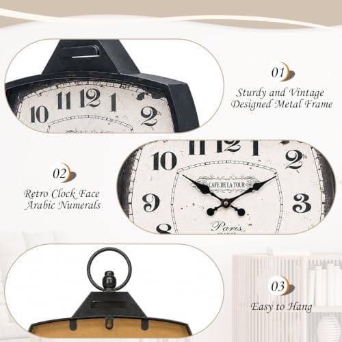 Retro Rectangle Wall Clock, Battery Operated Silent Black Farmhouse Wall Clocks - Image 3
