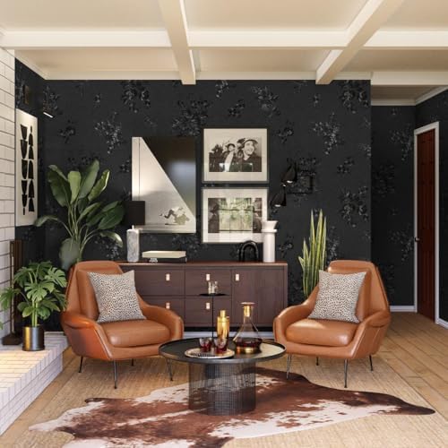 Black Peel and Stick Wallpaper Silk Embossed Floral 512inL 17.7inW - Image 6