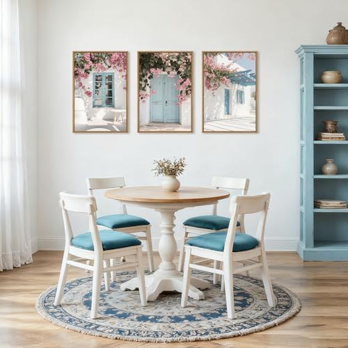 HOURIA Spring Modern Greek Island Cityscape Framed Canvas Wall Art Set - Image 4