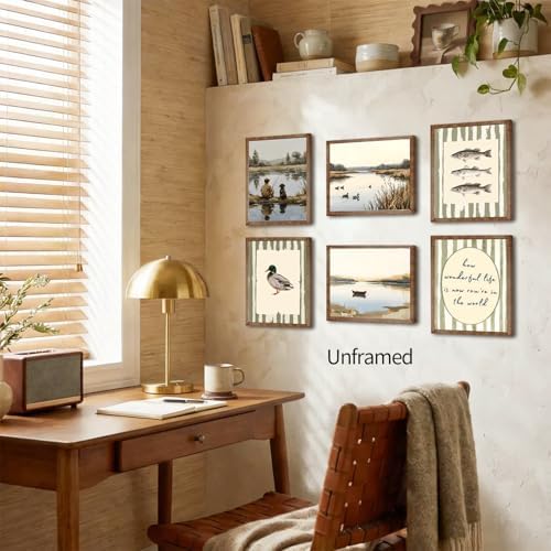 ZYANGZY Vintage Fishing Poster Set of 6, Retro Mallard Duck Wall Art Painting - Image 3
