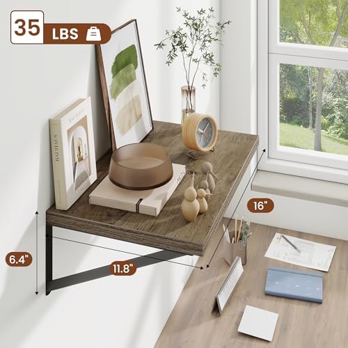 Deep Wall Shelves 16"W x 12"D Engineered Wood Floating Shelves - Image 3