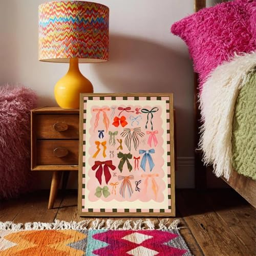 Framed Pink Wall Art, Coquette Colorful Bow Pictures Wall Decor, Trendy Preppy - Image 5