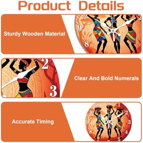 African Women Wall Clock Silent Non-Ticking 12" - Image 3
