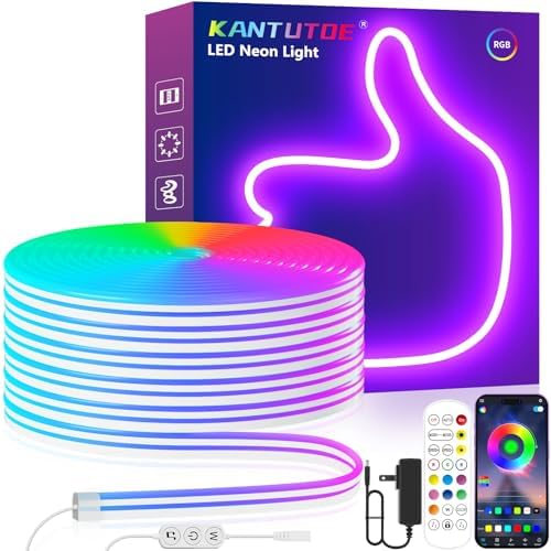 KANTUTOE LED Neon Rope Lights, 13.1ft RGB LED Light Strip, 24V Music Sync by KANTUTOE