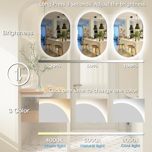 THEKLA 20 x 32 Inch Backlit Oval Lighted Vanity Mirror - Image 3