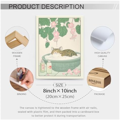Framed Canvas Wall Art Posters Tabby Cat In Bathtub Prints Rustic Neutral - Image 2
