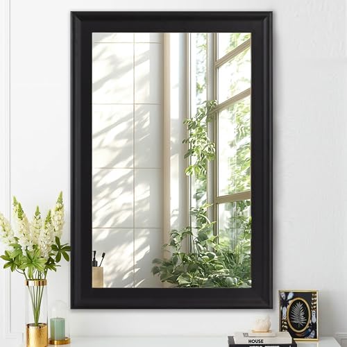 Black Wood 24 x 36 Inch Mirror for Bathroom, Rectangle Vanity Wall Mirror - Image 3