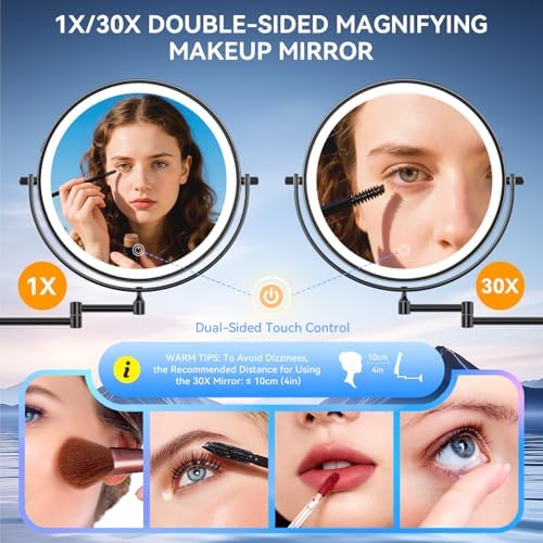 Auxmir 10″ 5000mAh 1X/30X Wall Mounted Lighted Magnifying Makeup Mirror - Image 5