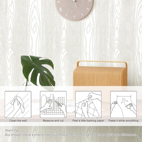 Yun-aeon Light White and Silver Wood Contact Paper 17.3"x80" Rustic Wooden Peel - Image 3