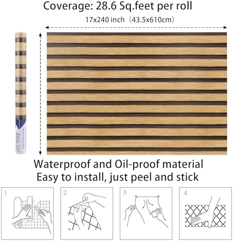 Arthome 17''x240'' Wood Slat Wallpaper Peel and Stick Self Adhesive Wood - Image 7