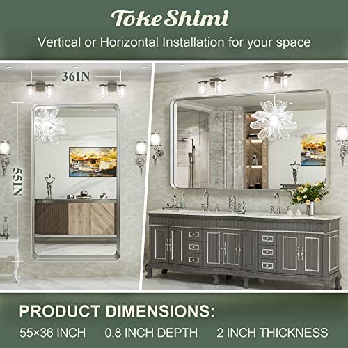 TokeShimi 55 x 36 Inch Brushed Silver Mirror Wall Mirror - Image 4
