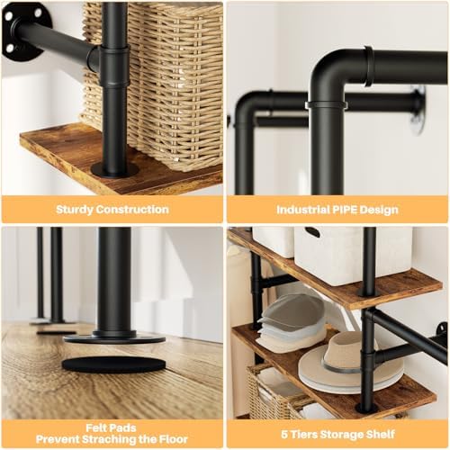 Aheaplus Industrial Pipe Clothing Rack, 6.42FT Closet Organizer System - Image 5