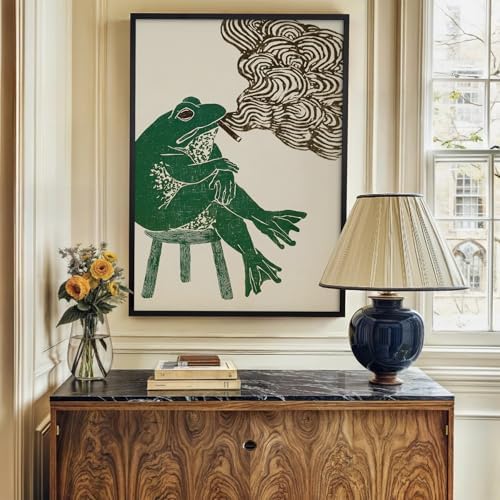 Black Framed Japanese Wall Art Funny Frog Smoking a Cigarette Poster Retro - Image 4