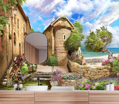 Vibrant Mediterranean Coastal Village Ocean Wallpaper - Image 4